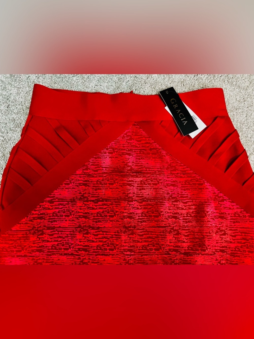 GRACIA Red Shimmer Bandage Pencil Skirt Sz L NWT Elegant Classic Textured #A - Picture 4 of 12